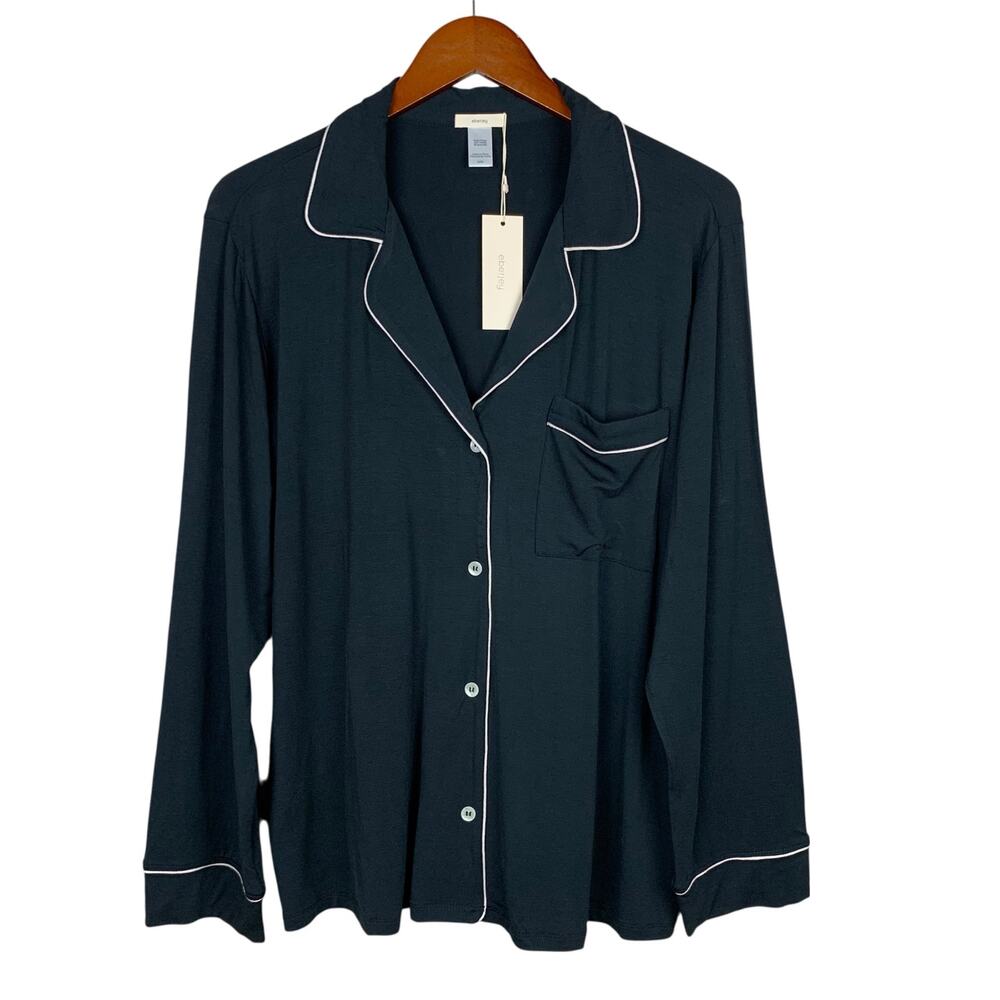 Eberjey Black Pajama Top with White Piping